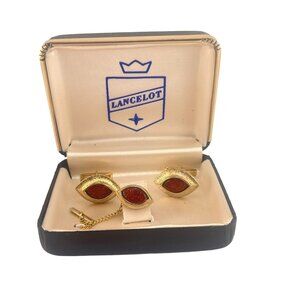 Lancelot Men's Gold Tone Cufflinks & Tie Tack Set In Original Case